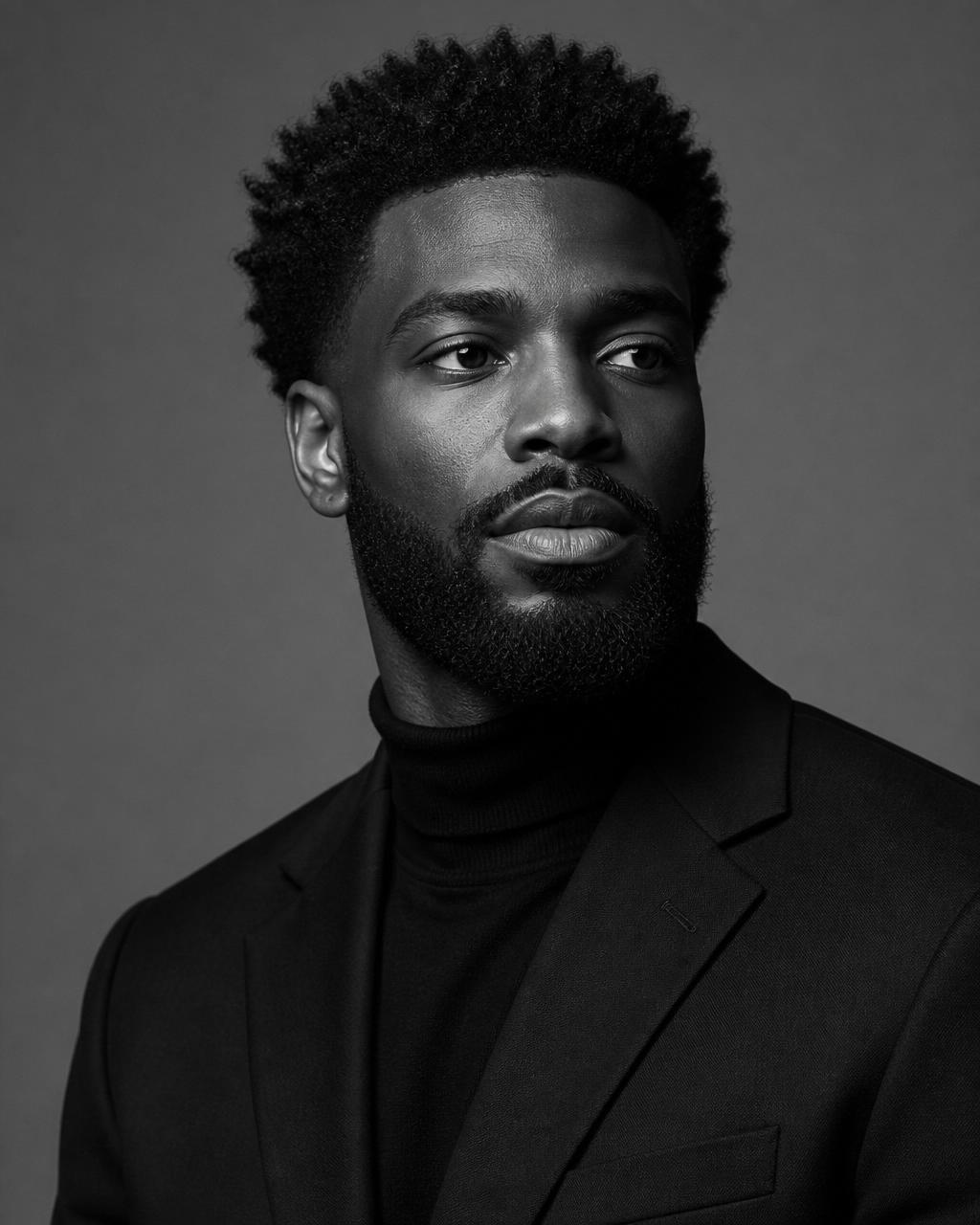 Confident Black man with a textured afro and beard